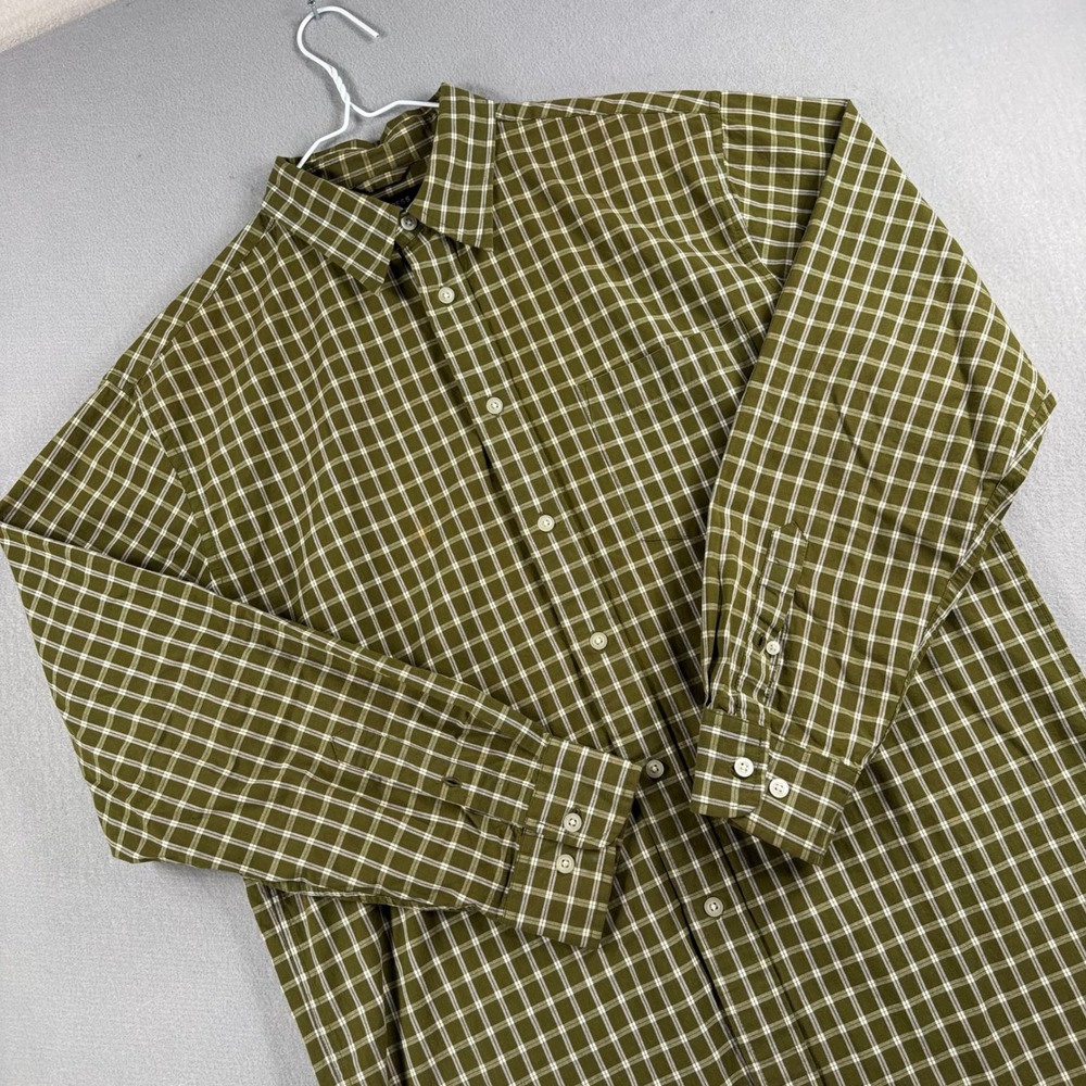 Express Mens Medium Olive Green White Grid Check Button Up Cotton Shirt